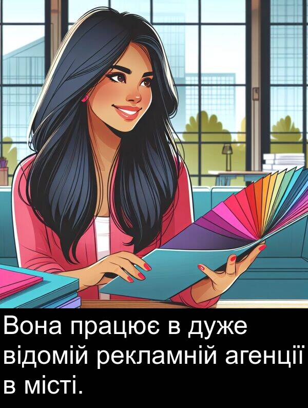 агенції: Вона працює в дуже відомій рекламній агенції в місті.