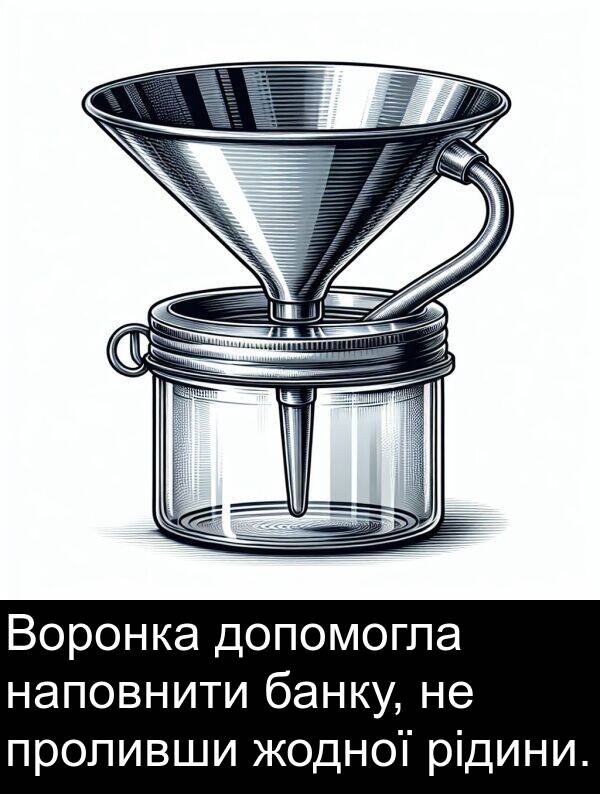 рідини: Воронка допомогла наповнити банку, не проливши жодної рідини.