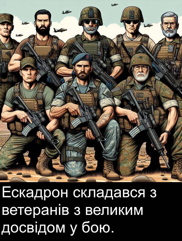 досвідом: Ескадрон складався з ветеранів з великим досвідом у бою.