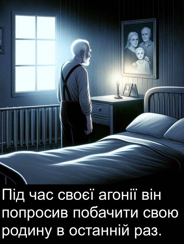 агонії: Під час своєї агонії він попросив побачити свою родину в останній раз.