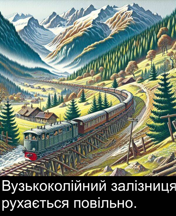 залізниця: Вузькоколійний залізниця рухається повільно.