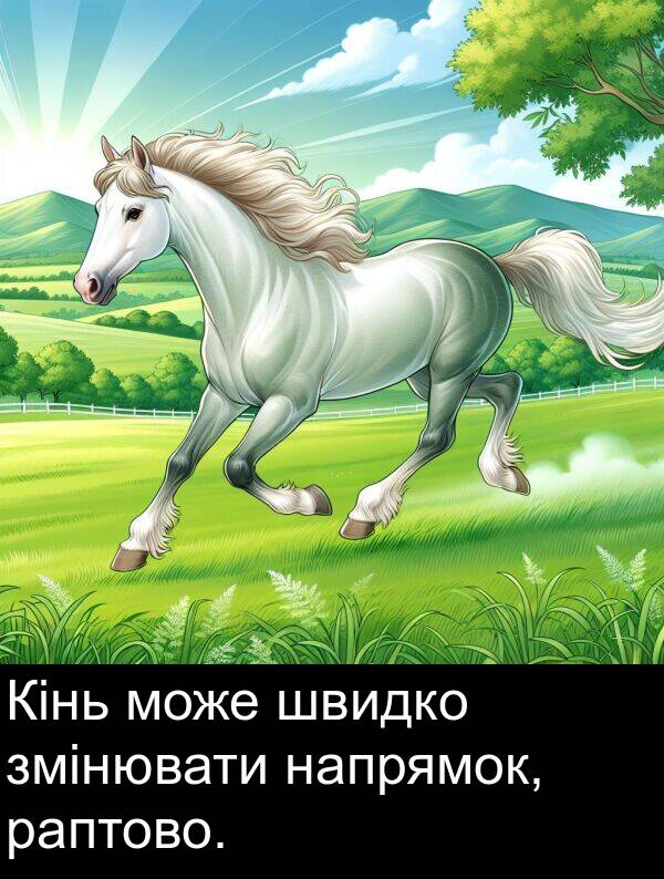 раптово: Кінь може швидко змінювати напрямок, раптово.