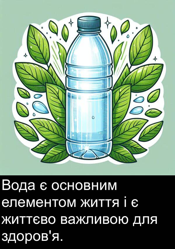 елементом: Вода є основним елементом життя і є життєво важливою для здоров'я.