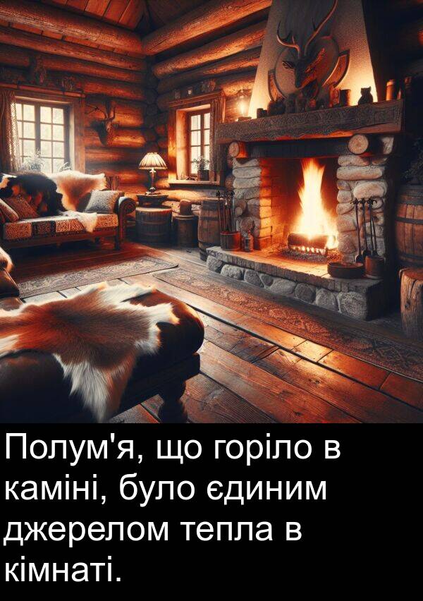 джерелом: Полум'я, що горіло в каміні, було єдиним джерелом тепла в кімнаті.