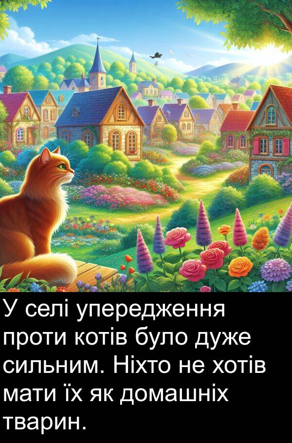 мати: У селі упередження проти котів було дуже сильним. Ніхто не хотів мати їх як домашніх тварин.