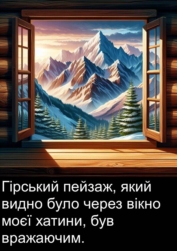 хатини: Гірський пейзаж, який видно було через вікно моєї хатини, був вражаючим.