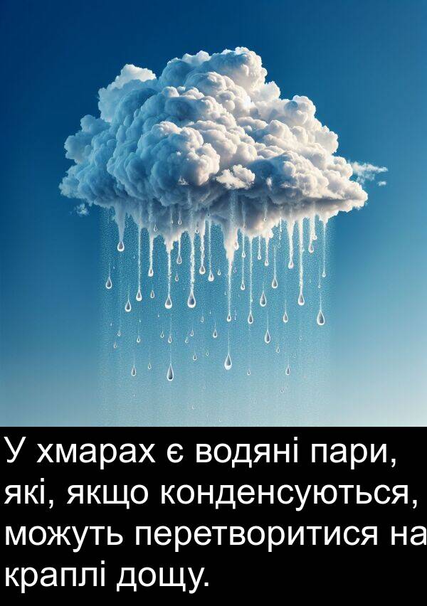 пари: У хмарах є водяні пари, які, якщо конденсуються, можуть перетворитися на краплі дощу.