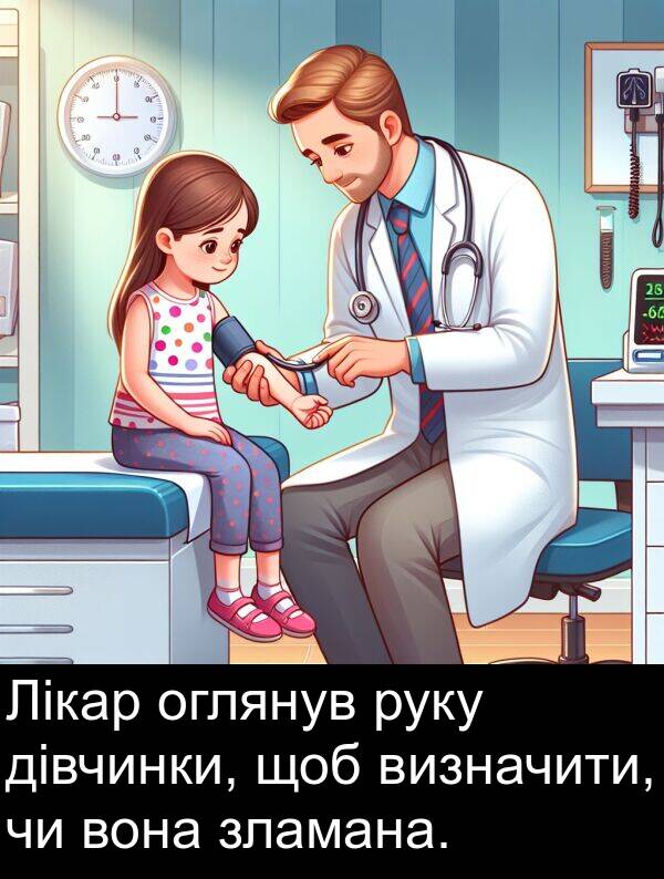 дівчинки: Лікар оглянув руку дівчинки, щоб визначити, чи вона зламана.