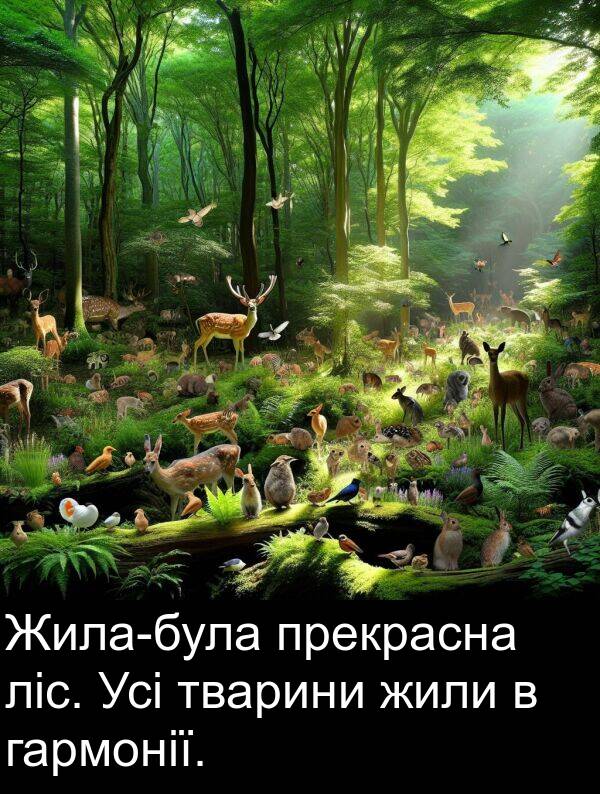 жили: Жила-була прекрасна ліс. Усі тварини жили в гармонії.