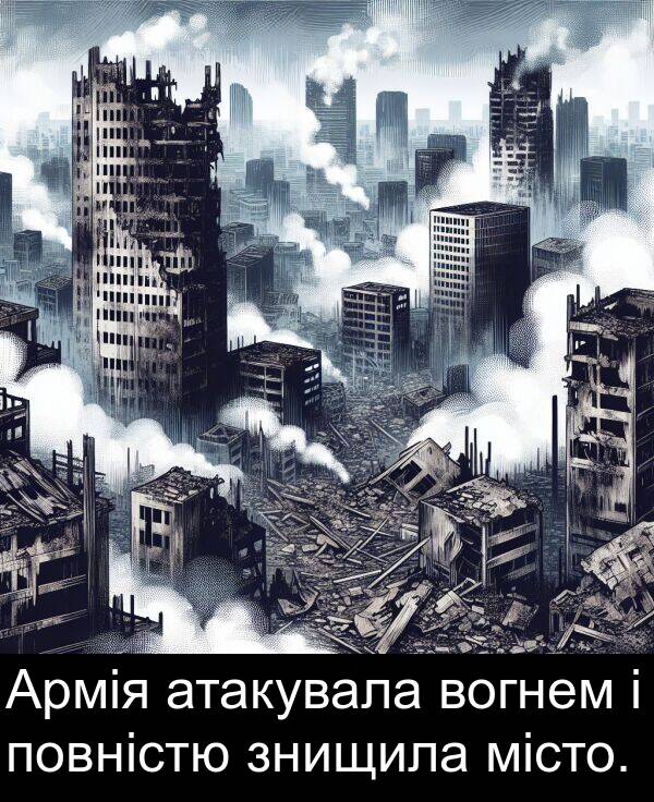 атакувала: Армія атакувала вогнем і повністю знищила місто.