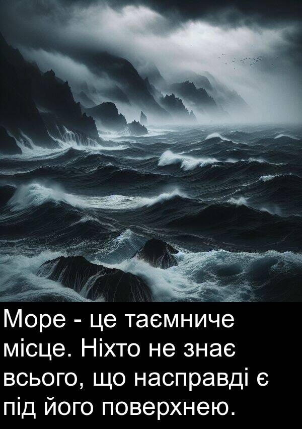 місце: Море - це таємниче місце. Ніхто не знає всього, що насправді є під його поверхнею.