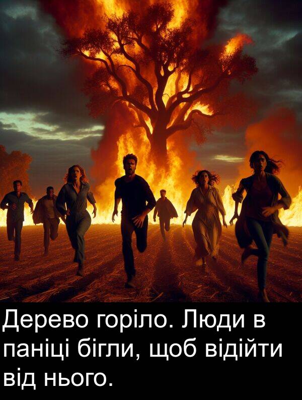 паніці: Дерево горіло. Люди в паніці бігли, щоб відійти від нього.