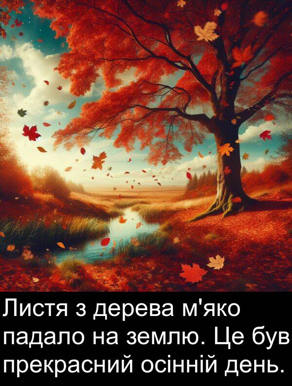 дерева: Листя з дерева м'яко падало на землю. Це був прекрасний осінній день.