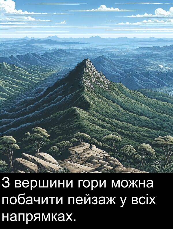 можна: З вершини гори можна побачити пейзаж у всіх напрямках.