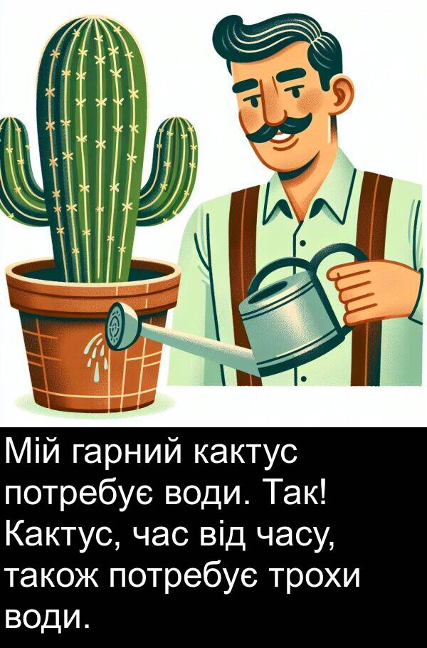 кактус: Мій гарний кактус потребує води. Так! Кактус, час від часу, також потребує трохи води.