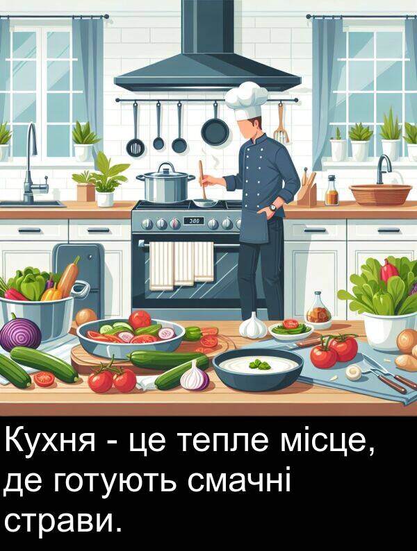 місце: Кухня - це тепле місце, де готують смачні страви.