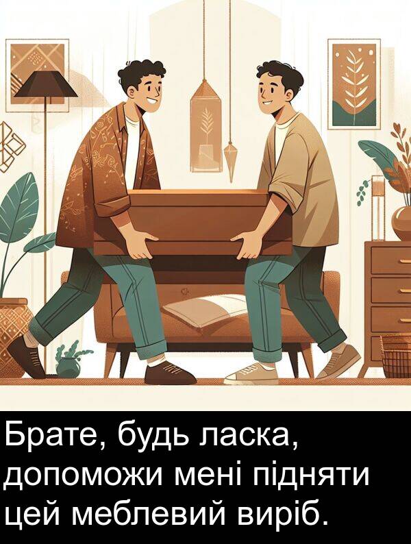 підняти: Брате, будь ласка, допоможи мені підняти цей меблевий виріб.