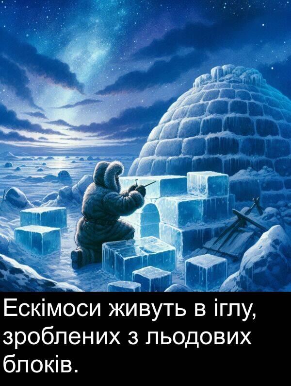 іглу: Ескімоси живуть в іглу, зроблених з льодових блоків.