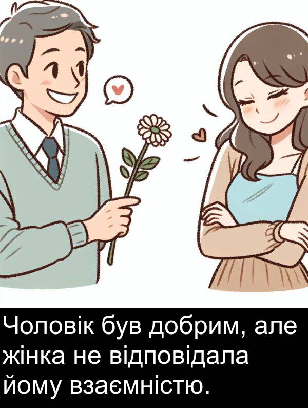 але: Чоловік був добрим, але жінка не відповідала йому взаємністю.