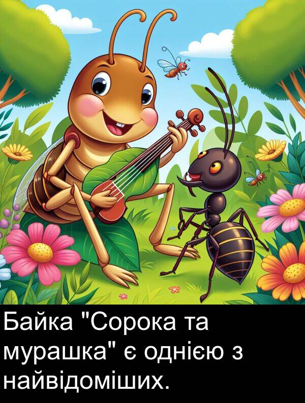 однією: Байка "Сорока та мурашка" є однією з найвідоміших.