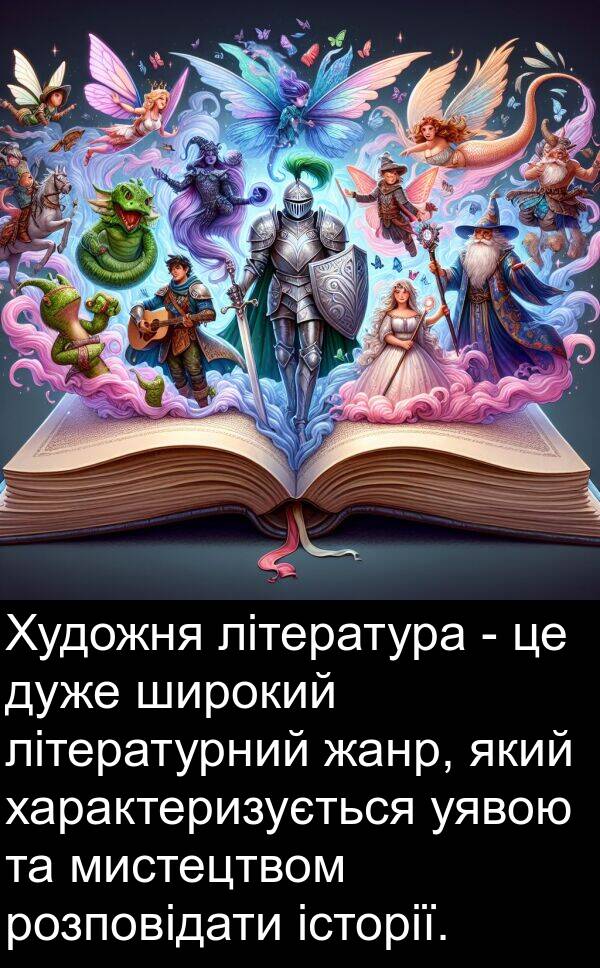 літературний: Художня література - це дуже широкий літературний жанр, який характеризується уявою та мистецтвом розповідати історії.