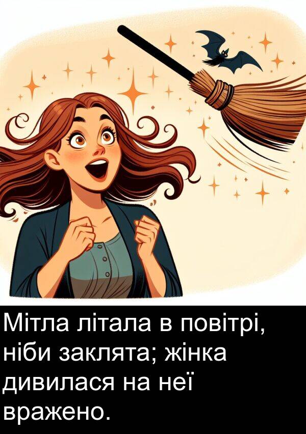 дивилася: Мітла літала в повітрі, ніби заклята; жінка дивилася на неї вражено.