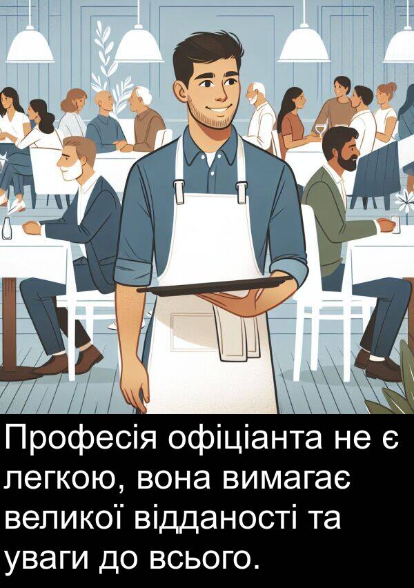 відданості: Професія офіціанта не є легкою, вона вимагає великої відданості та уваги до всього.