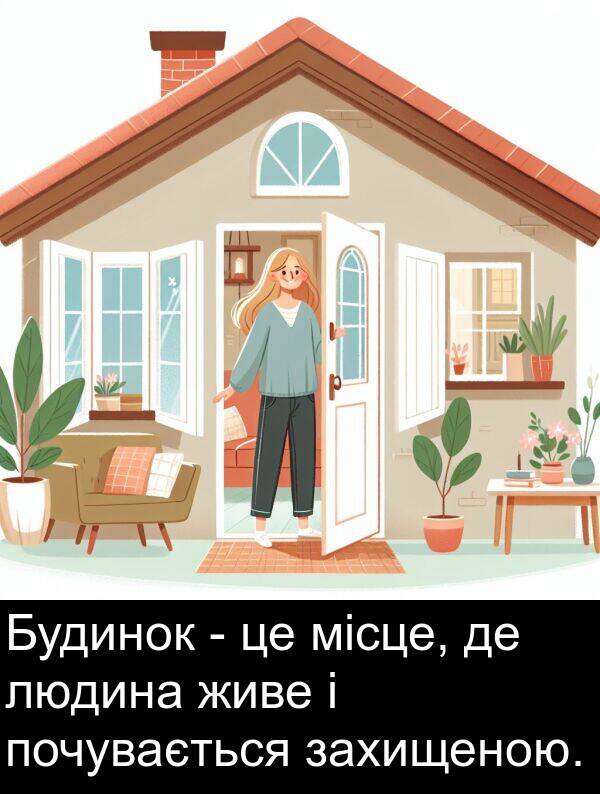 місце: Будинок - це місце, де людина живе і почувається захищеною.