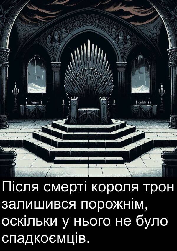 залишився: Після смерті короля трон залишився порожнім, оскільки у нього не було спадкоємців.