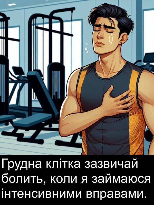 зазвичай: Грудна клітка зазвичай болить, коли я займаюся інтенсивними вправами.