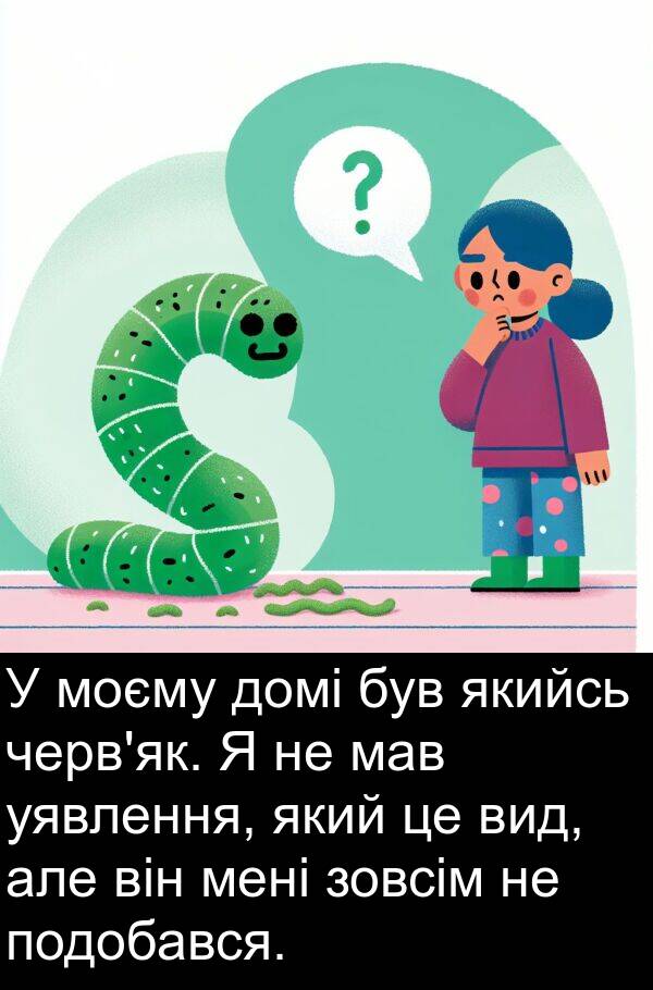 мав: У моєму домі був якийсь черв'як. Я не мав уявлення, який це вид, але він мені зовсім не подобався.