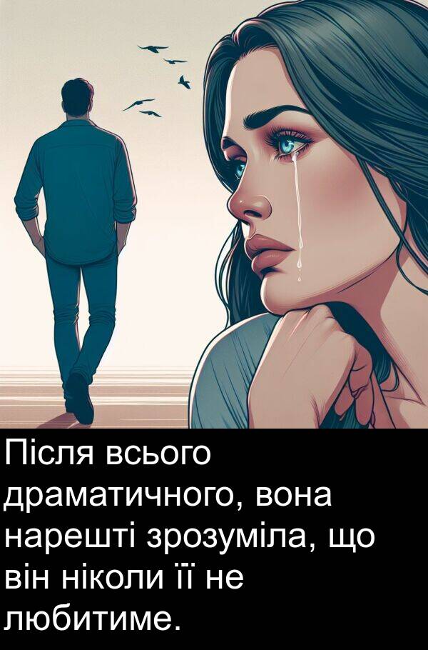 ніколи: Після всього драматичного, вона нарешті зрозуміла, що він ніколи її не любитиме.