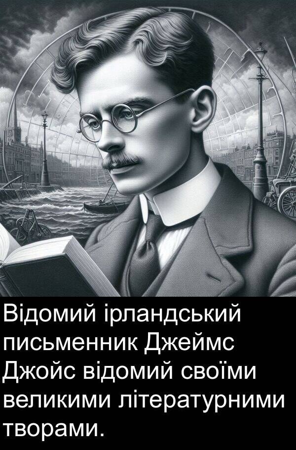 творами: Відомий ірландський письменник Джеймс Джойс відомий своїми великими літературними творами.