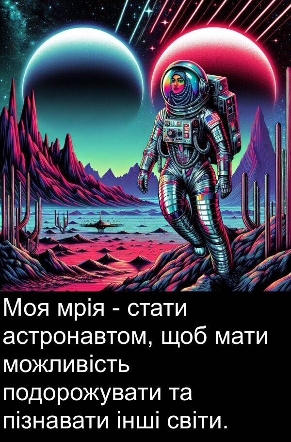 астронавтом: Моя мрія - стати астронавтом, щоб мати можливість подорожувати та пізнавати інші світи.