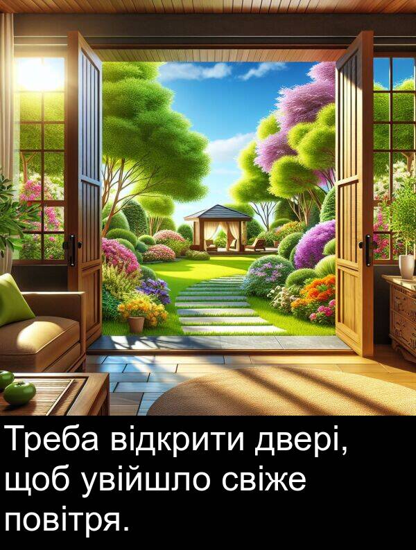 щоб: Треба відкрити двері, щоб увійшло свіже повітря.