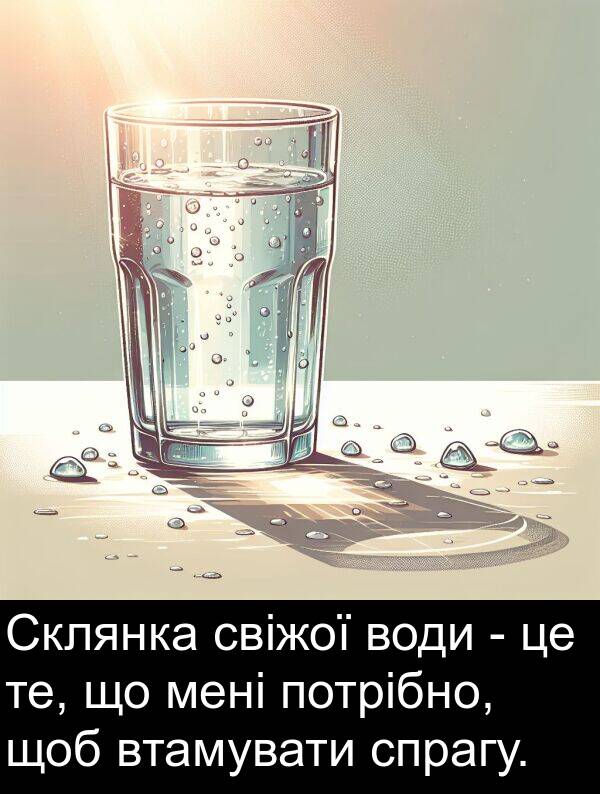 те: Склянка свіжої води - це те, що мені потрібно, щоб втамувати спрагу.