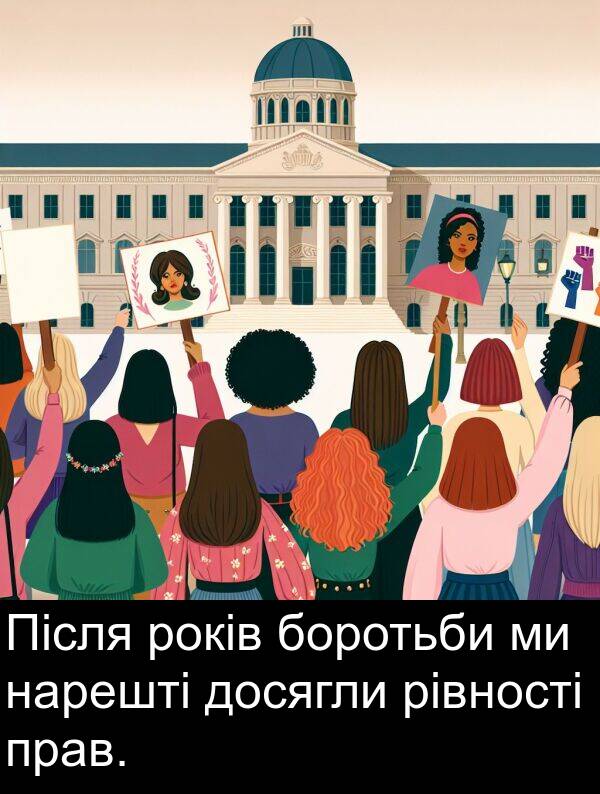рівності: Після років боротьби ми нарешті досягли рівності прав.