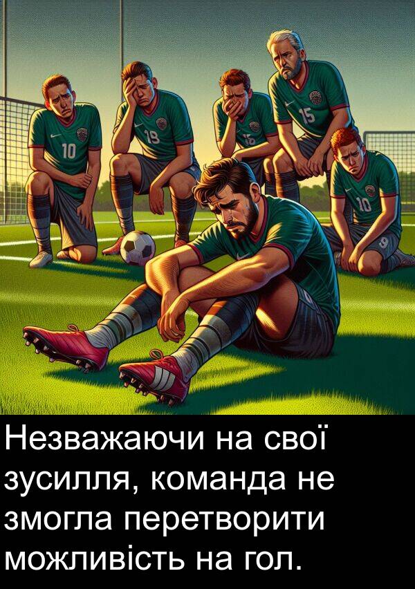 свої: Незважаючи на свої зусилля, команда не змогла перетворити можливість на гол.