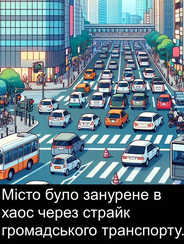 занурене: Місто було занурене в хаос через страйк громадського транспорту.