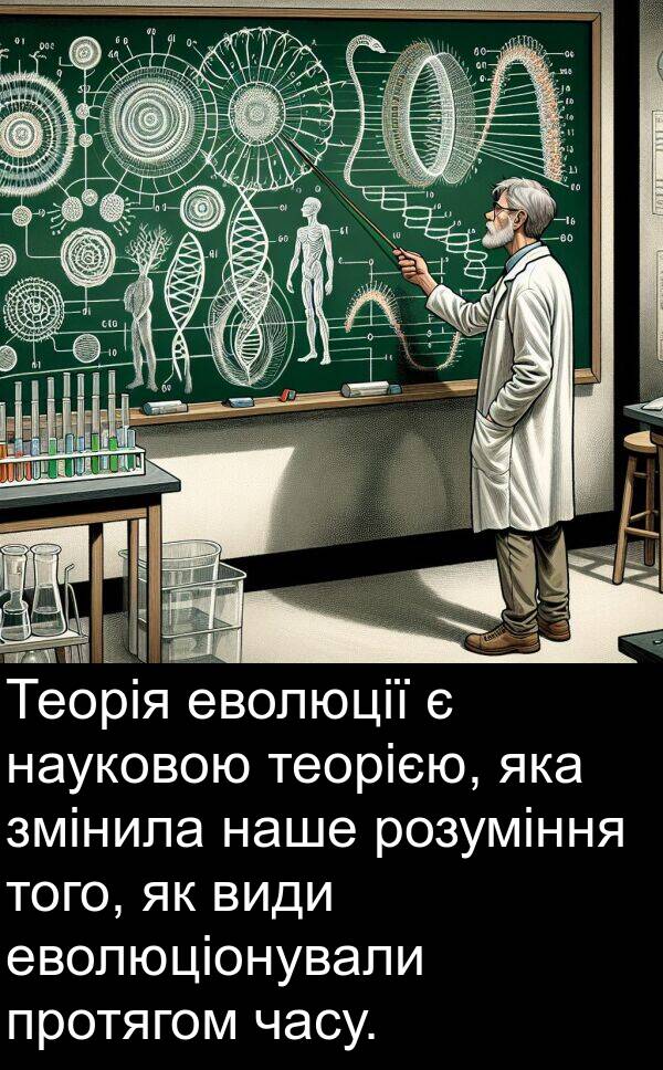 еволюції: Теорія еволюції є науковою теорією, яка змінила наше розуміння того, як види еволюціонували протягом часу.
