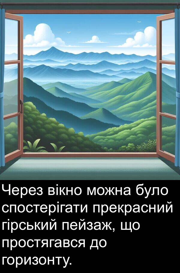 вікно: Через вікно можна було спостерігати прекрасний гірський пейзаж, що простягався до горизонту.