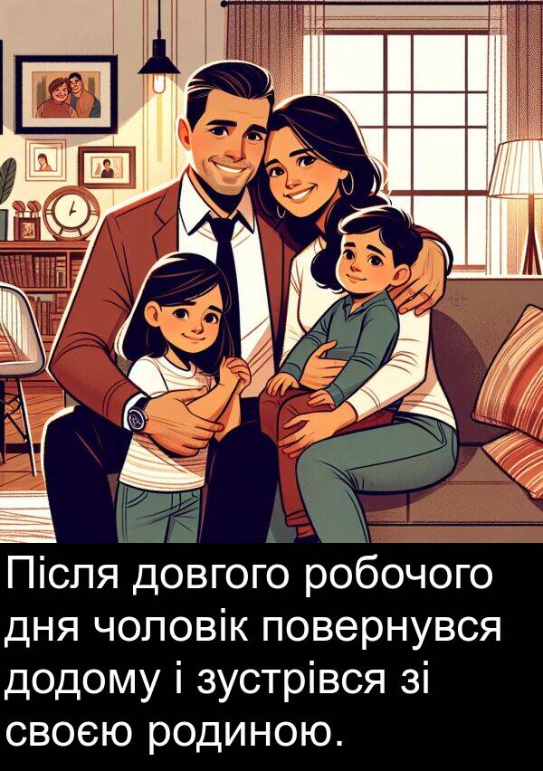 своєю: Після довгого робочого дня чоловік повернувся додому і зустрівся зі своєю родиною.