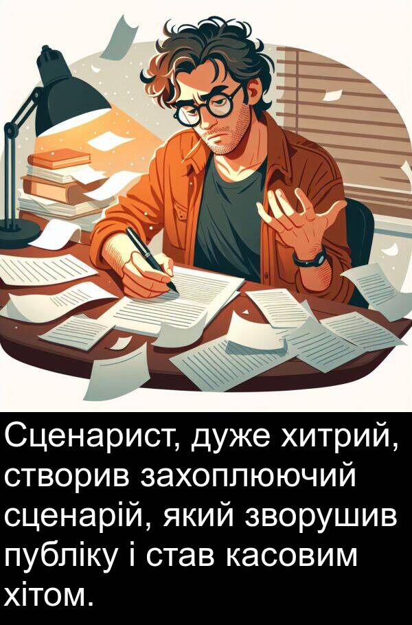 касовим: Сценарист, дуже хитрий, створив захоплюючий сценарій, який зворушив публіку і став касовим хітом.