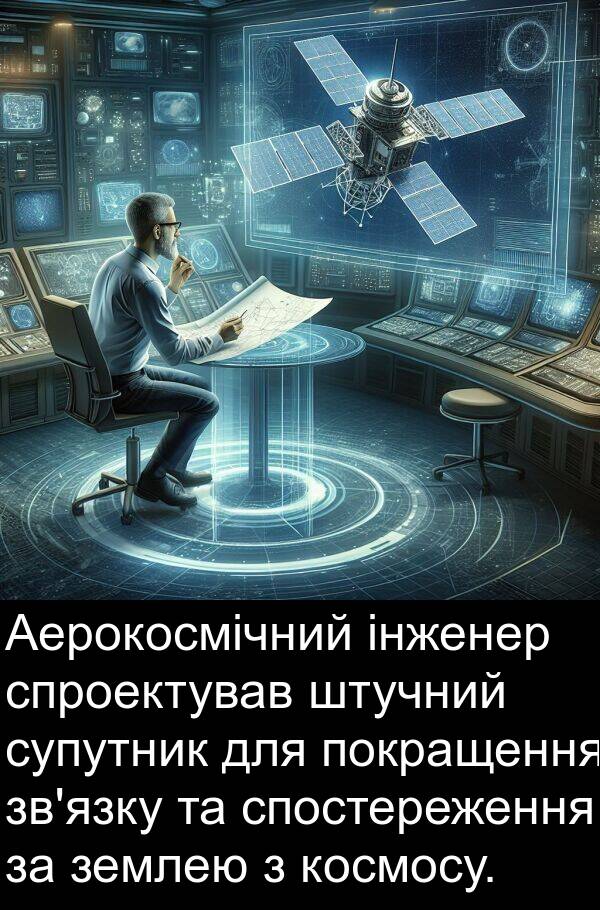 штучний: Аерокосмічний інженер спроектував штучний супутник для покращення зв'язку та спостереження за землею з космосу.