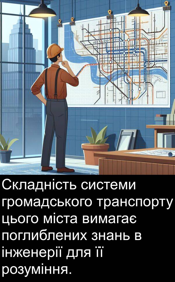 міста: Складність системи громадського транспорту цього міста вимагає поглиблених знань в інженерії для її розуміння.