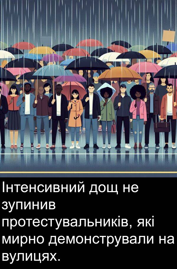 демонстрували: Інтенсивний дощ не зупинив протестувальників, які мирно демонстрували на вулицях.