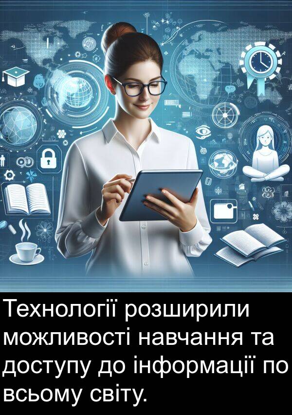 навчання: Технології розширили можливості навчання та доступу до інформації по всьому світу.