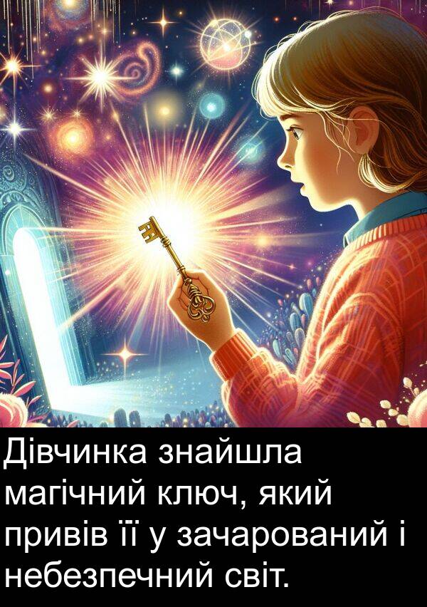 магічний: Дівчинка знайшла магічний ключ, який привів її у зачарований і небезпечний світ.