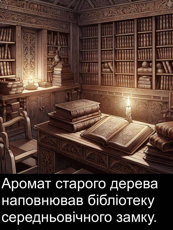 дерева: Аромат старого дерева наповнював бібліотеку середньовічного замку.