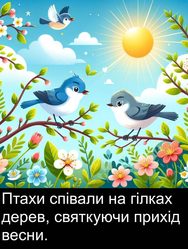 дерев: Птахи співали на гілках дерев, святкуючи прихід весни.